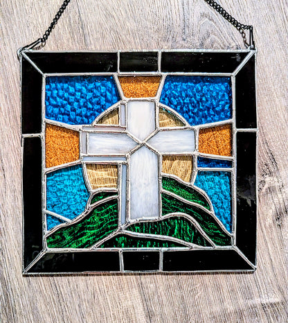 Stained Glass Cross on Mount Panel (10W x 10H)