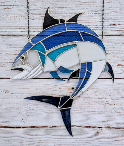 Large Stained Glass Bluefin Tuna  (17W x 21H)