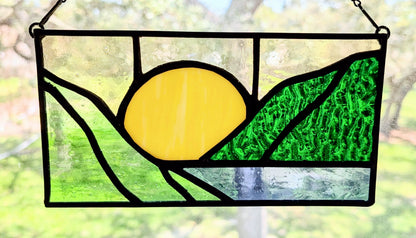 Stained Glass Boho Mountain Suncatcher Panel (8.5x4.5)