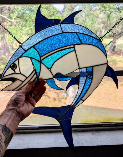 Large Stained Glass Bluefin Tuna  (17W x 21H)