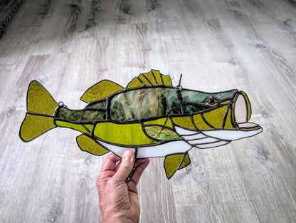 Limited Edition Stained Glass Largemouth Bass - Premium Herringbone Glass (18W x 9H)