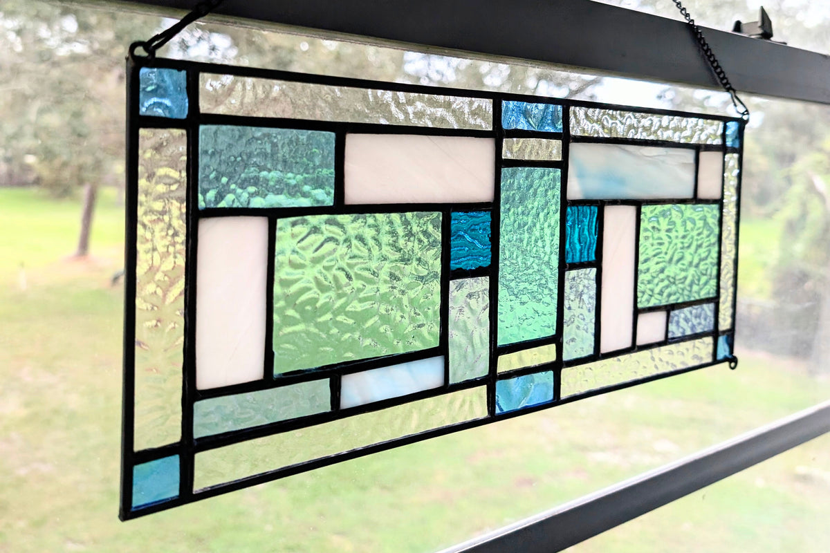 Modern Geometric Stained Glass Panel (16W x 6H) - Horizontal or Vertical