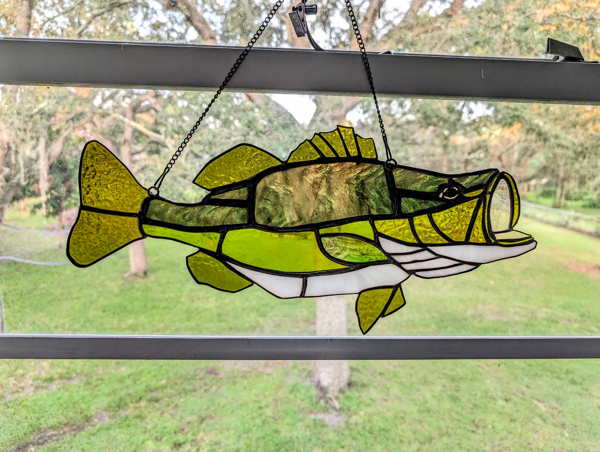 Limited Edition Stained Glass Largemouth Bass - Premium Herringbone Glass (18W x 9H)