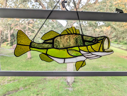 Limited Edition Stained Glass Largemouth Bass - Premium Herringbone Glass (18W x 9H)