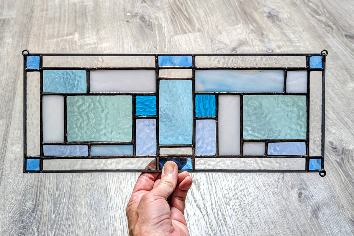 Modern Geometric Stained Glass Panel (16W x 6H) - Horizontal or Vertical