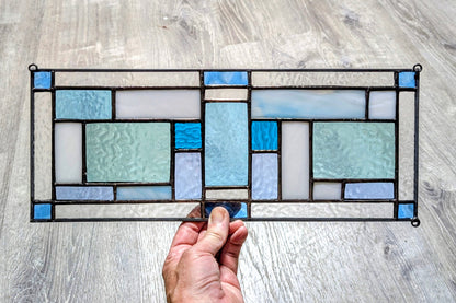 Modern Geometric Stained Glass Panel (16W x 6H) - Horizontal or Vertical