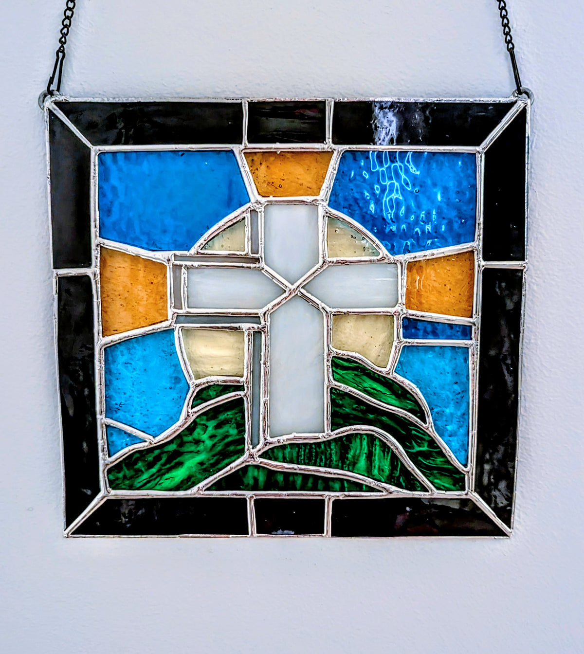 Stained Glass Cross on Mount Panel (10W x 10H)