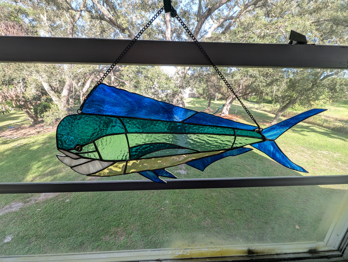 Handcrafted Stained Glass Mahi Mahi (21W x 9H)