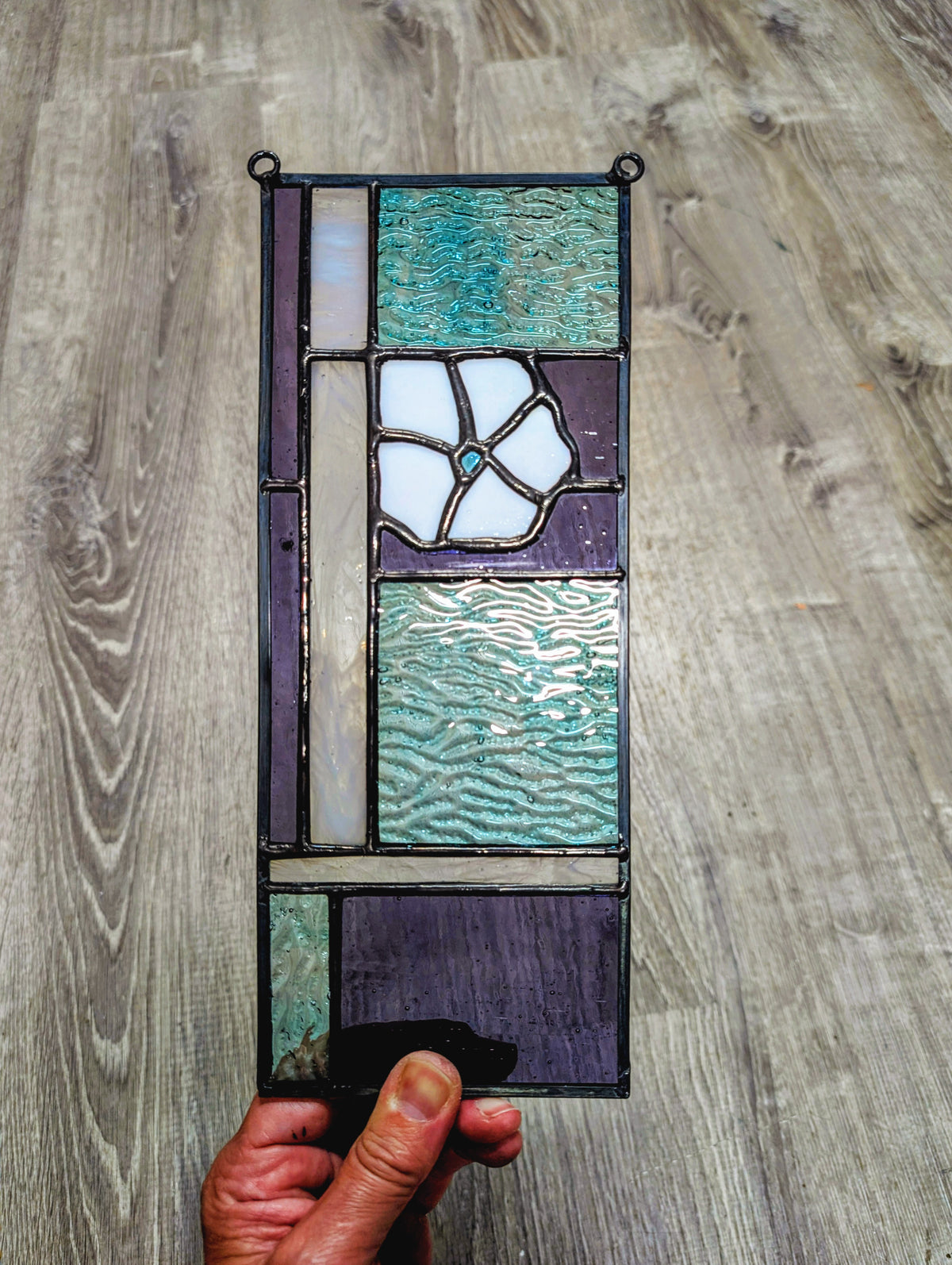 Geometric Stained Glass Flower Panel (4W by 11H)
