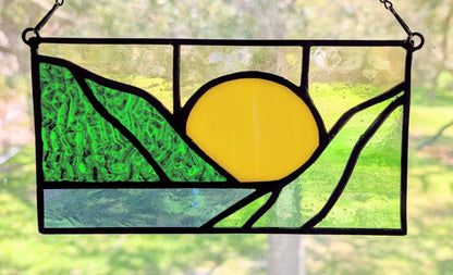 Stained Glass Boho Mountain Suncatcher Panel (8.5x4.5)