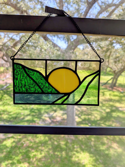Stained Glass Boho Mountain Suncatcher Panel (8.5x4.5)