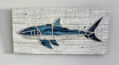 Stained Glass Great White Shark on Driftwood Mount (21W x 10H)